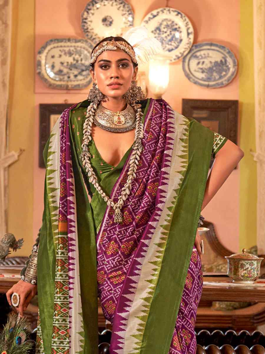 Multi Silk Patola Printed Festival Wedding Fancy Heavy Border Saree