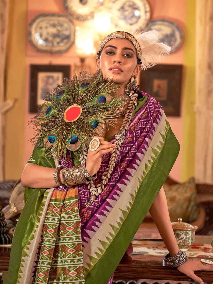 Multi Silk Patola Printed Festival Wedding Fancy Heavy Border Saree