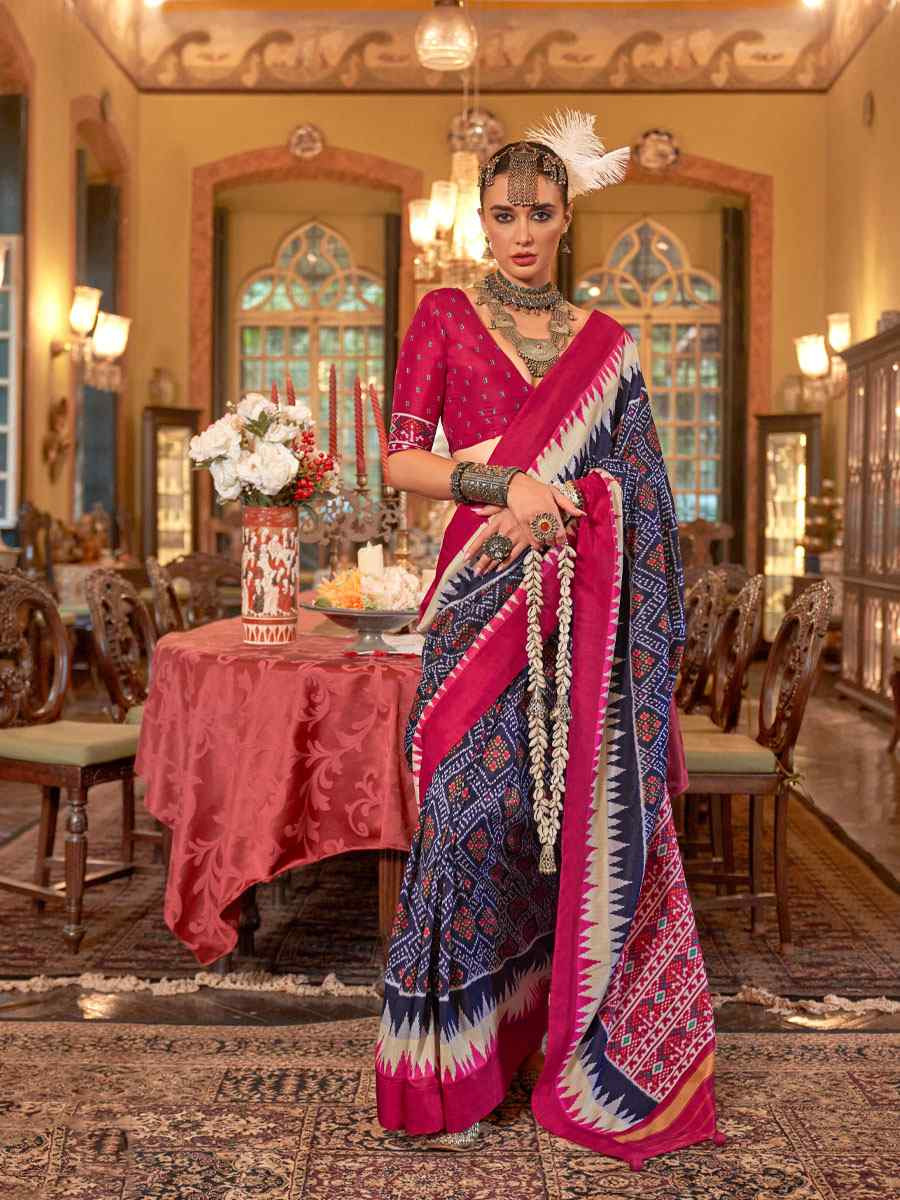 Multi Silk Patola Printed Festival Wedding Fancy Heavy Border Saree