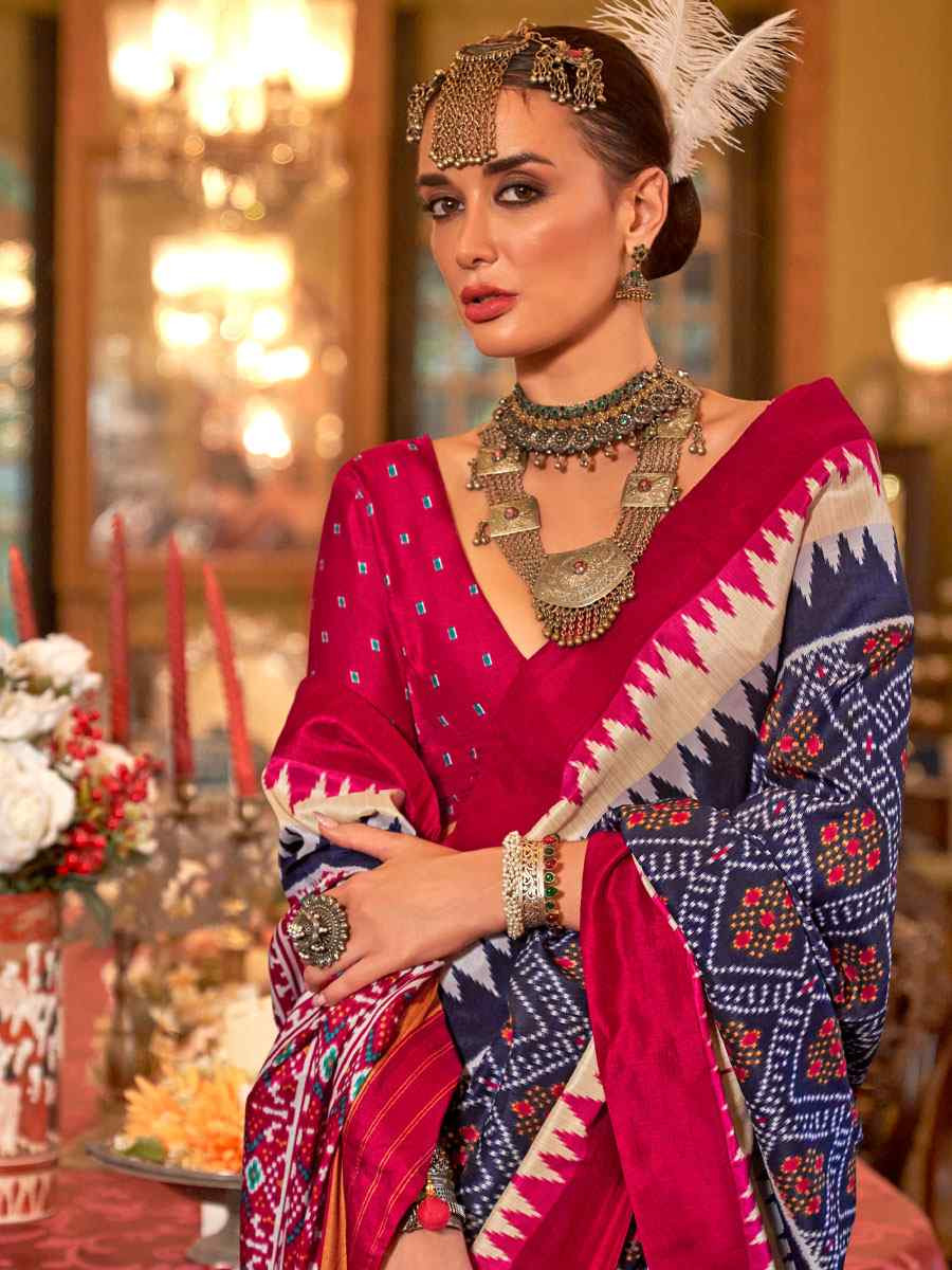 Multi Silk Patola Printed Festival Wedding Fancy Heavy Border Saree