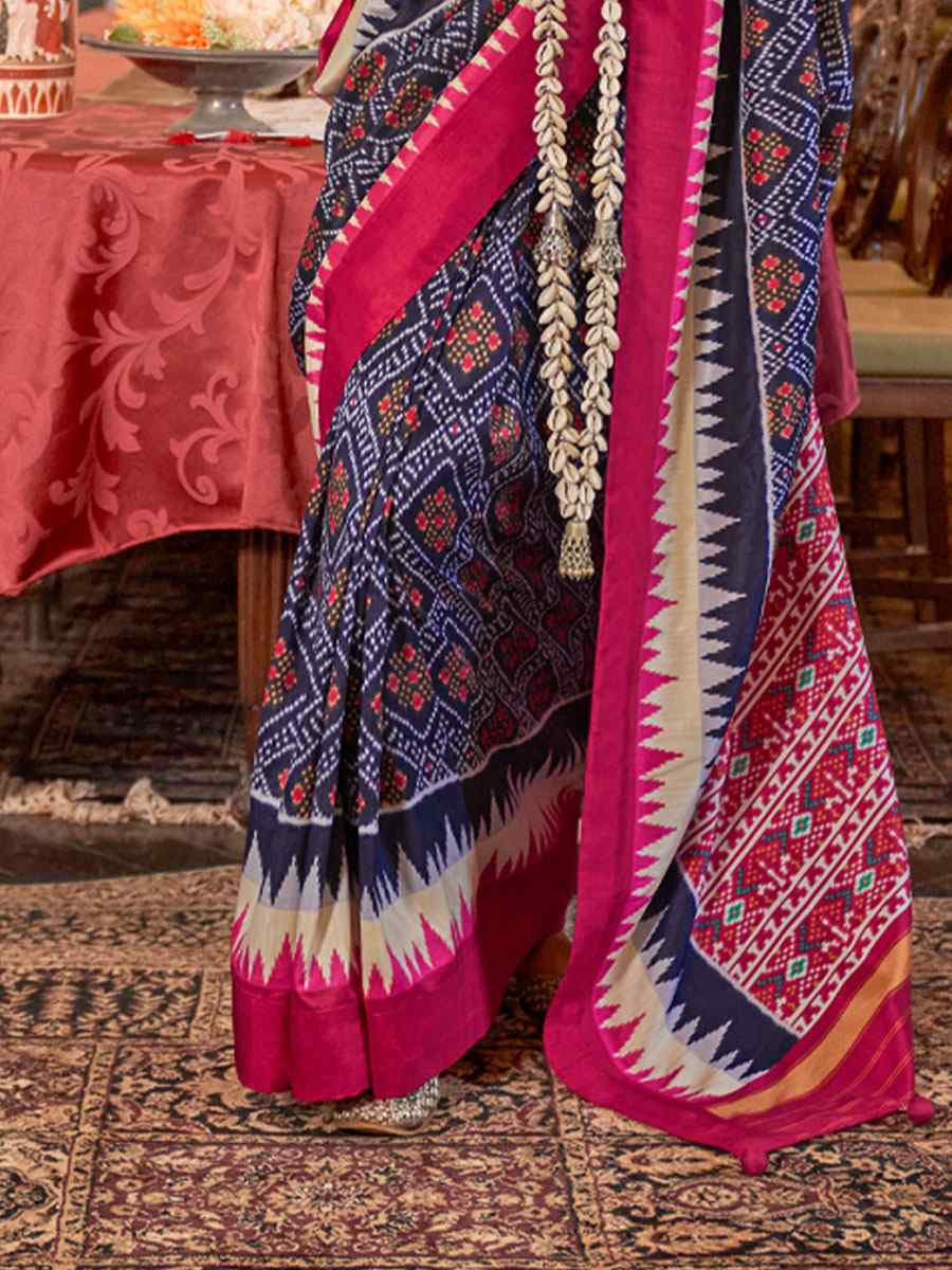 Multi Silk Patola Printed Festival Wedding Fancy Heavy Border Saree