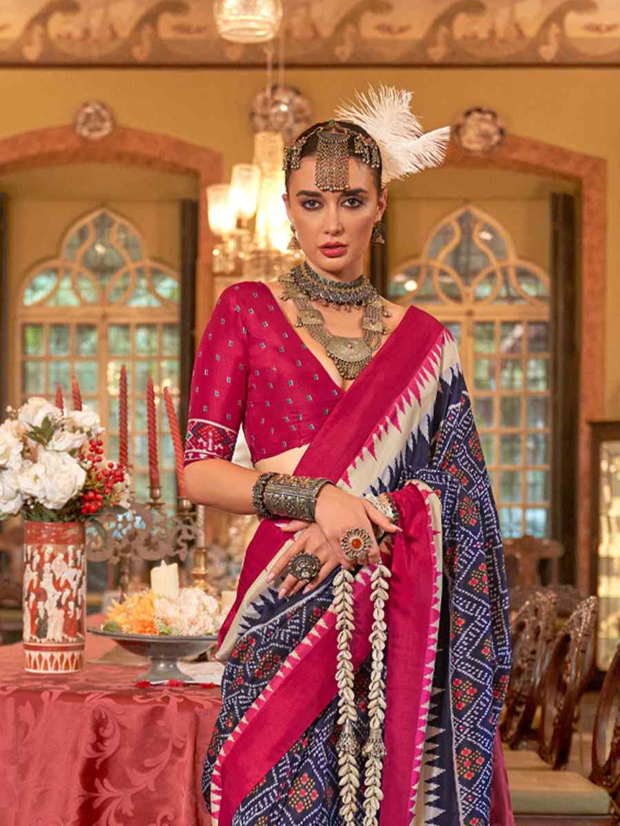 Multi Silk Patola Printed Festival Wedding Fancy Heavy Border Saree