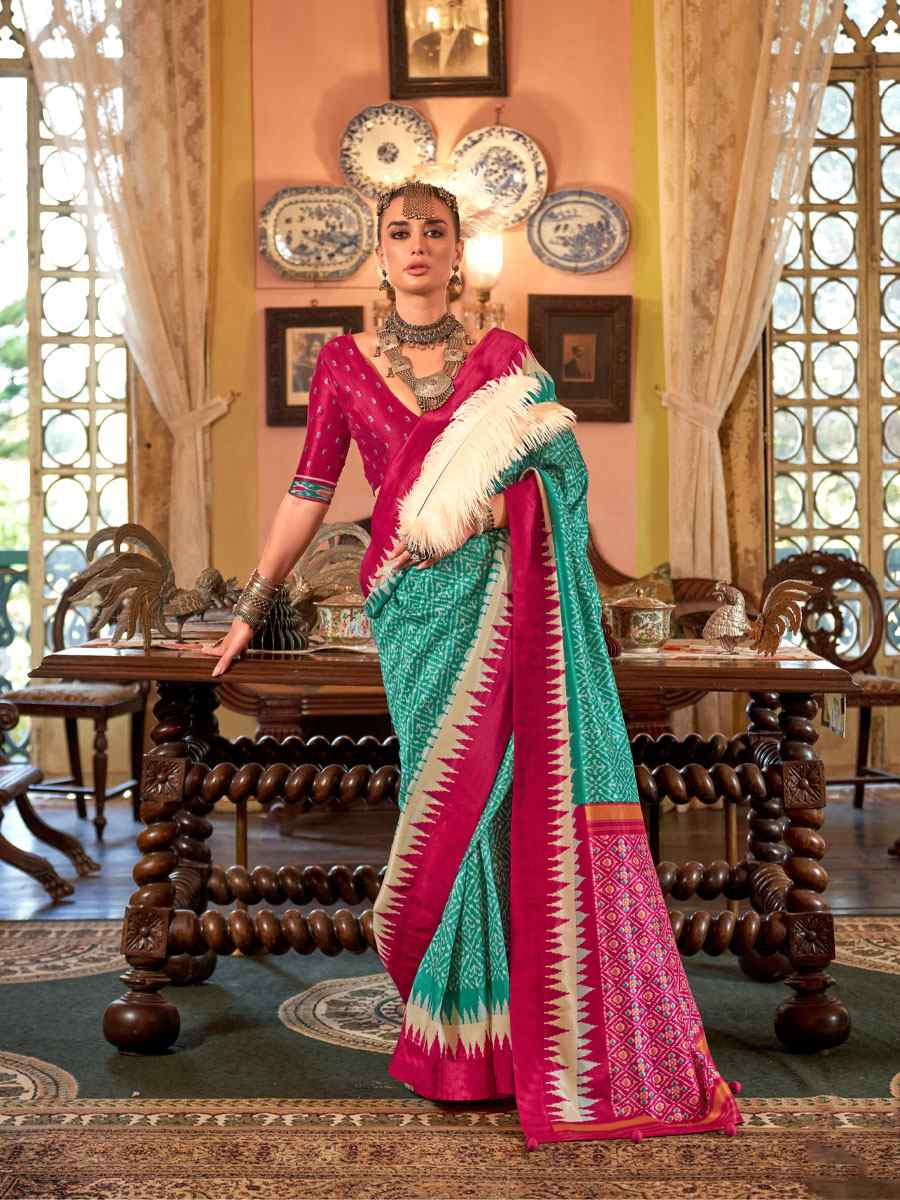 Multi Silk Patola Printed Festival Wedding Fancy Heavy Border Saree