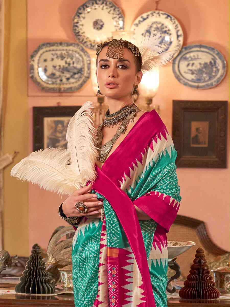 Multi Silk Patola Printed Festival Wedding Fancy Heavy Border Saree