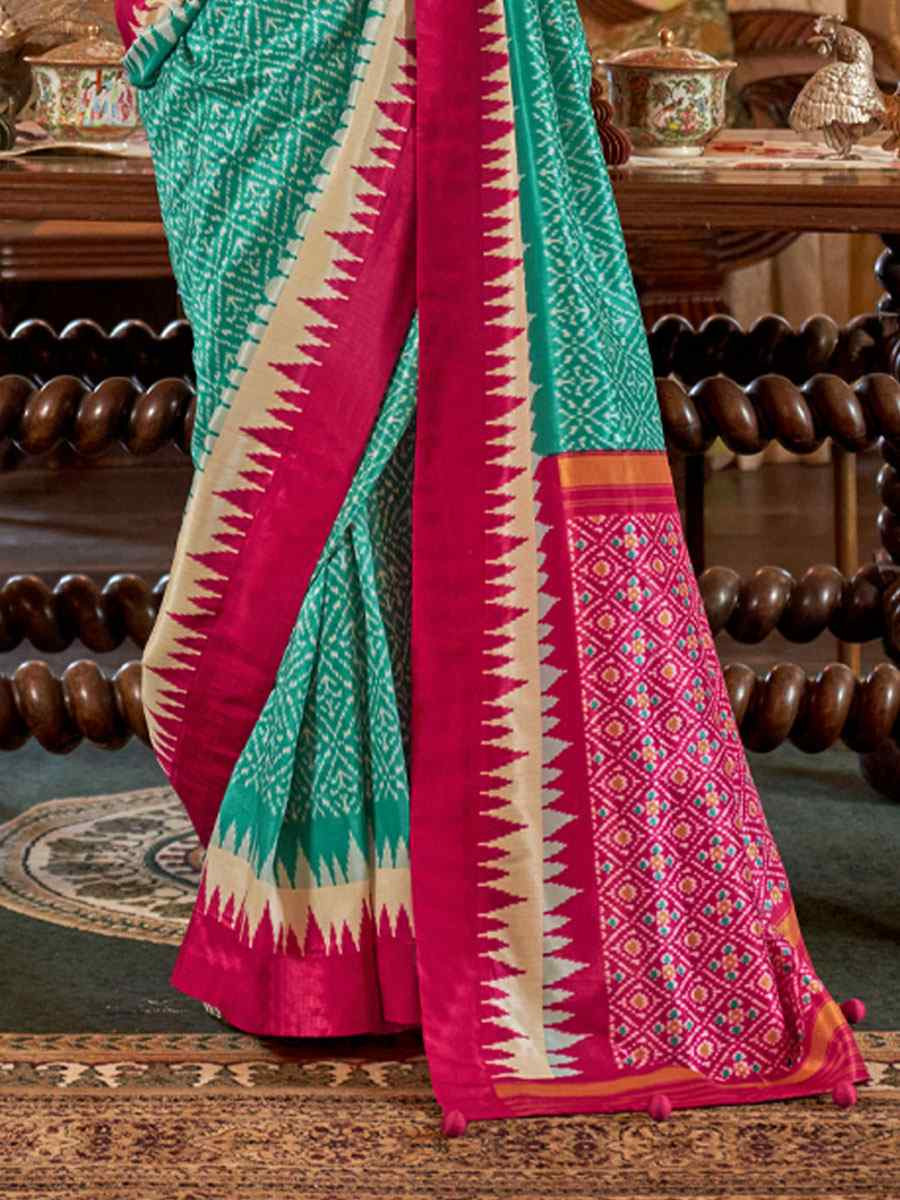 Multi Silk Patola Printed Festival Wedding Fancy Heavy Border Saree