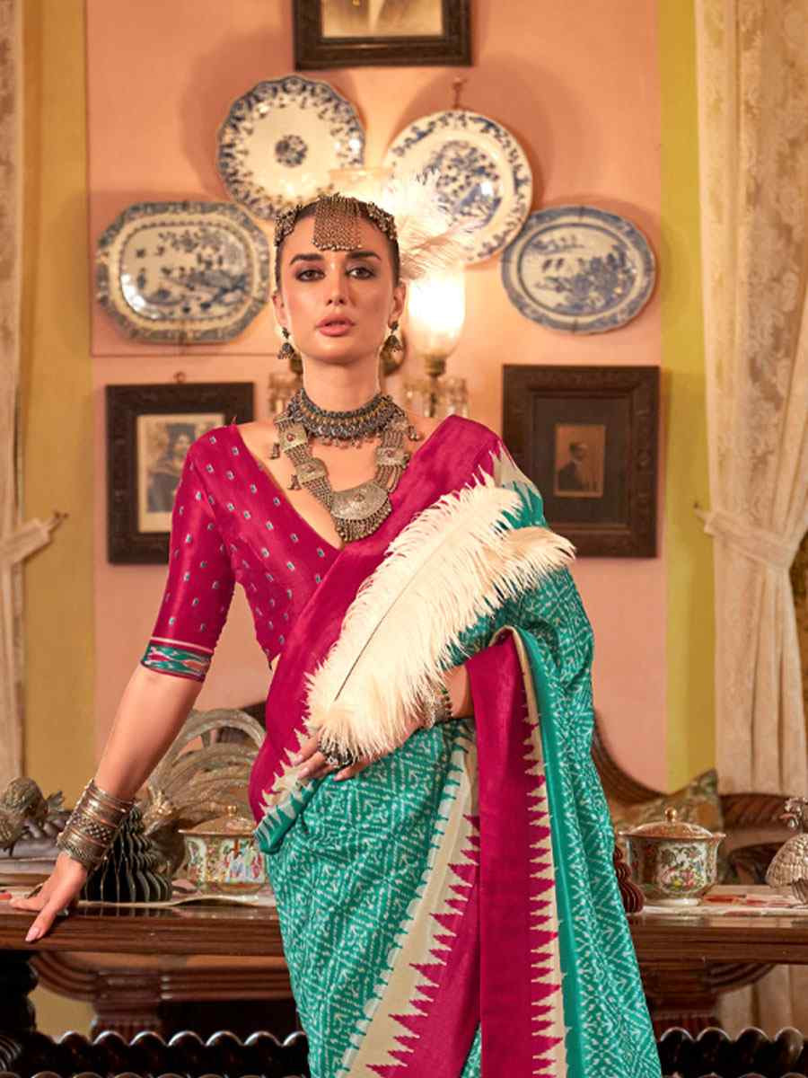 Multi Silk Patola Printed Festival Wedding Fancy Heavy Border Saree