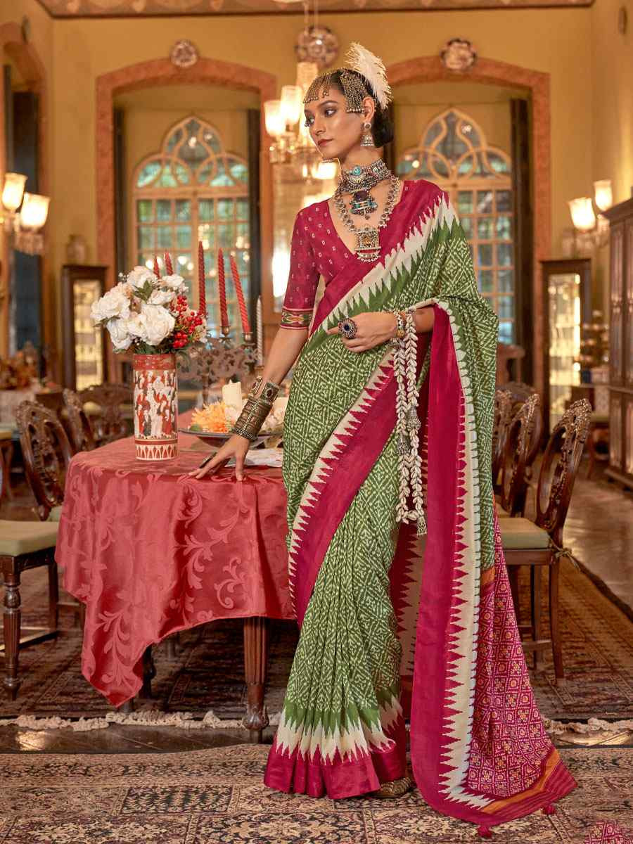 Multi Silk Patola Printed Festival Wedding Fancy Heavy Border Saree