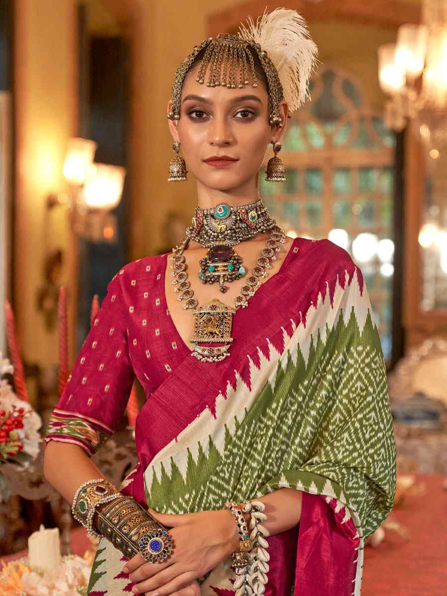 Multi Silk Patola Printed Festival Wedding Fancy Heavy Border Saree