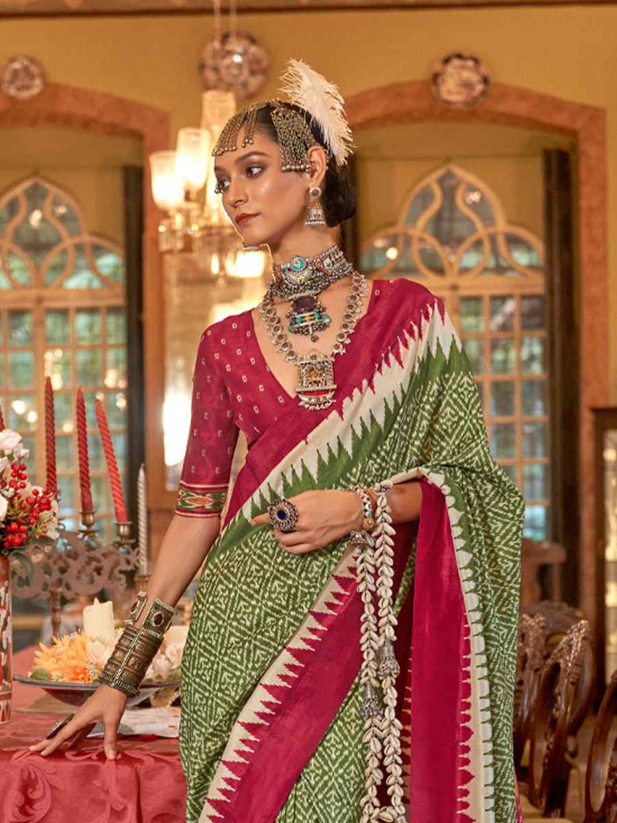 Multi Silk Patola Printed Festival Wedding Fancy Heavy Border Saree