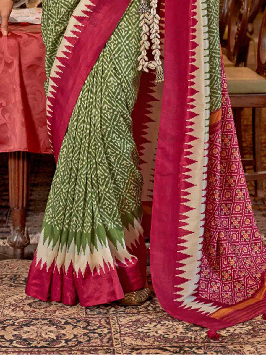 Multi Silk Patola Printed Festival Wedding Fancy Heavy Border Saree
