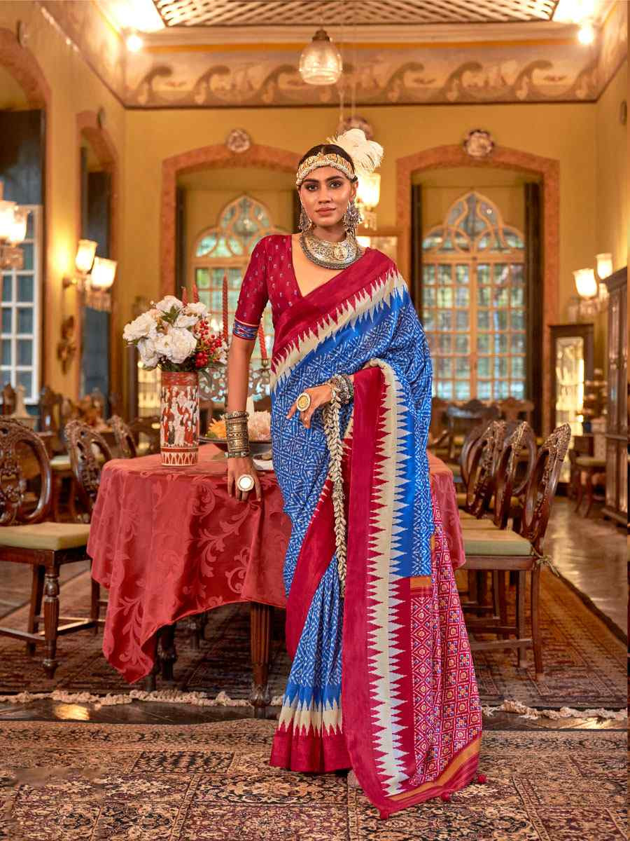Multi Silk Patola Printed Festival Wedding Fancy Heavy Border Saree
