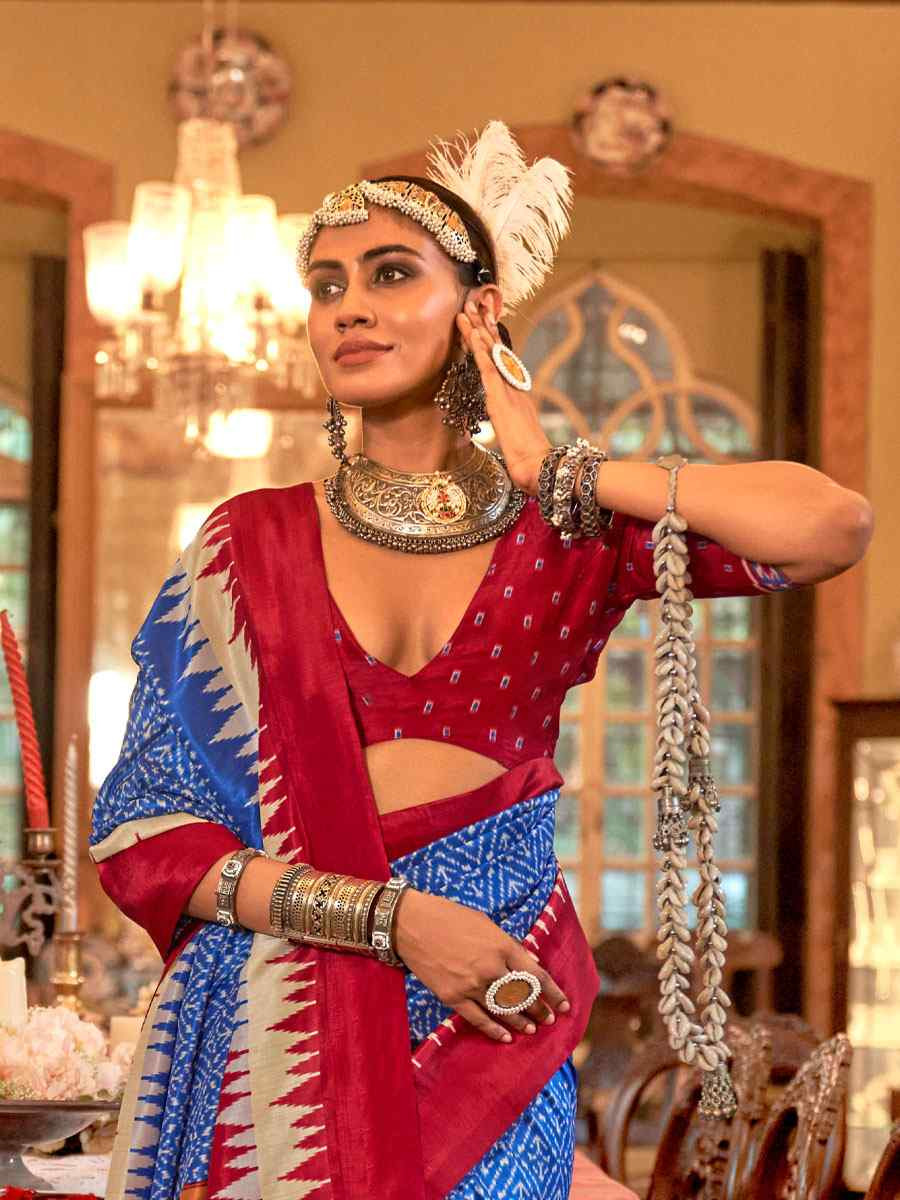 Multi Silk Patola Printed Festival Wedding Fancy Heavy Border Saree