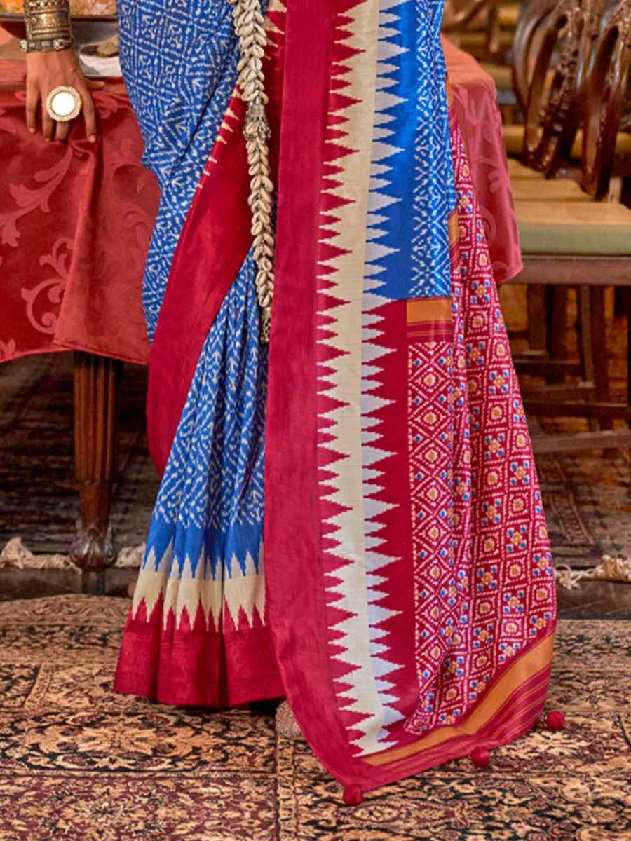 Multi Silk Patola Printed Festival Wedding Fancy Heavy Border Saree