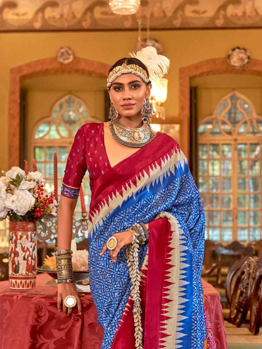 Multi Silk Patola Printed Festival Wedding Fancy Heavy Border Saree