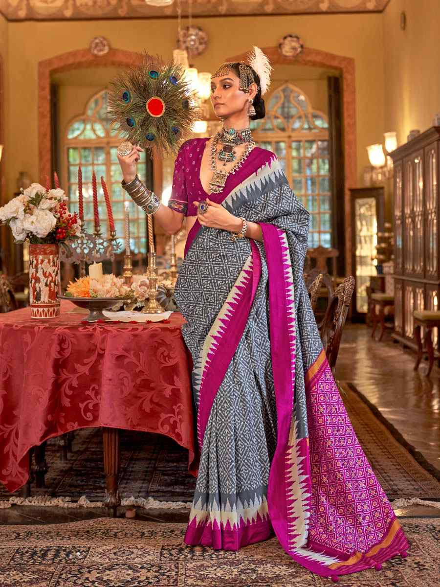 Multi Silk Patola Printed Festival Wedding Fancy Heavy Border Saree