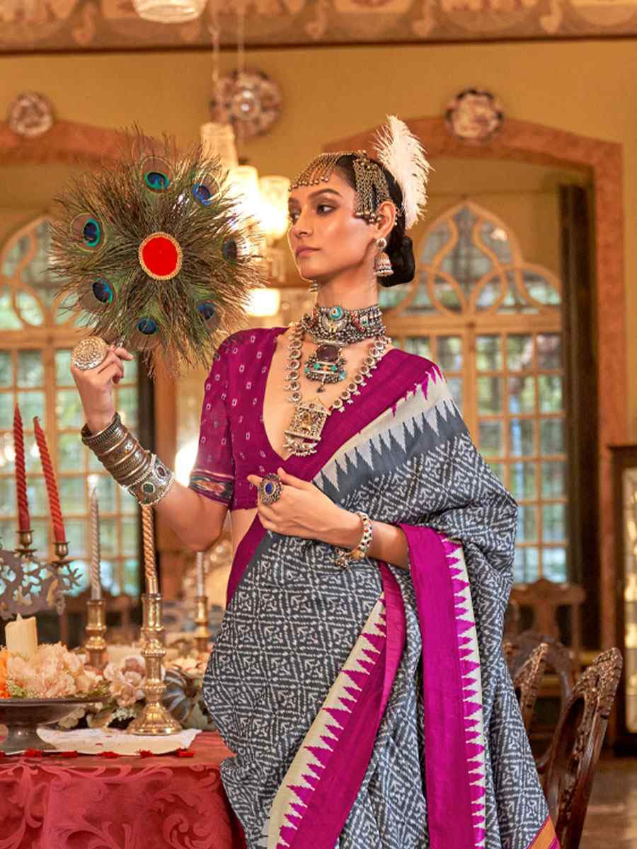 Multi Silk Patola Printed Festival Wedding Fancy Heavy Border Saree