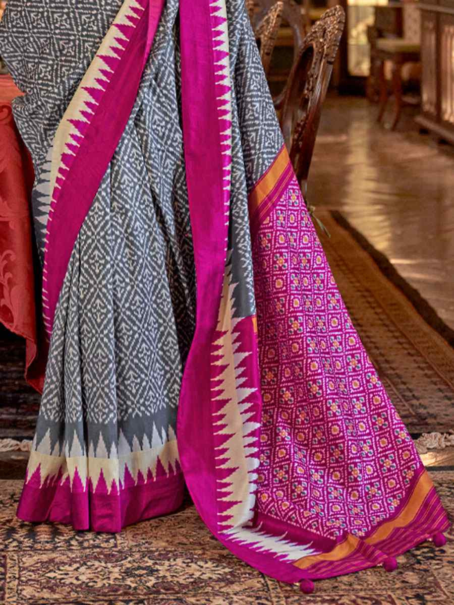 Multi Silk Patola Printed Festival Wedding Fancy Heavy Border Saree