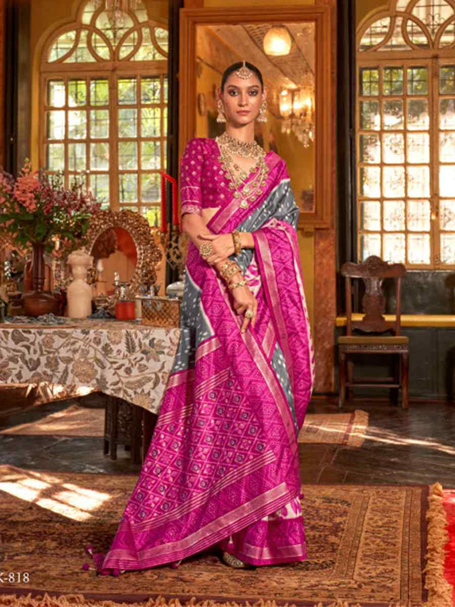 Multi Silk Patola Printed Festival Wedding Fancy Heavy Border Saree