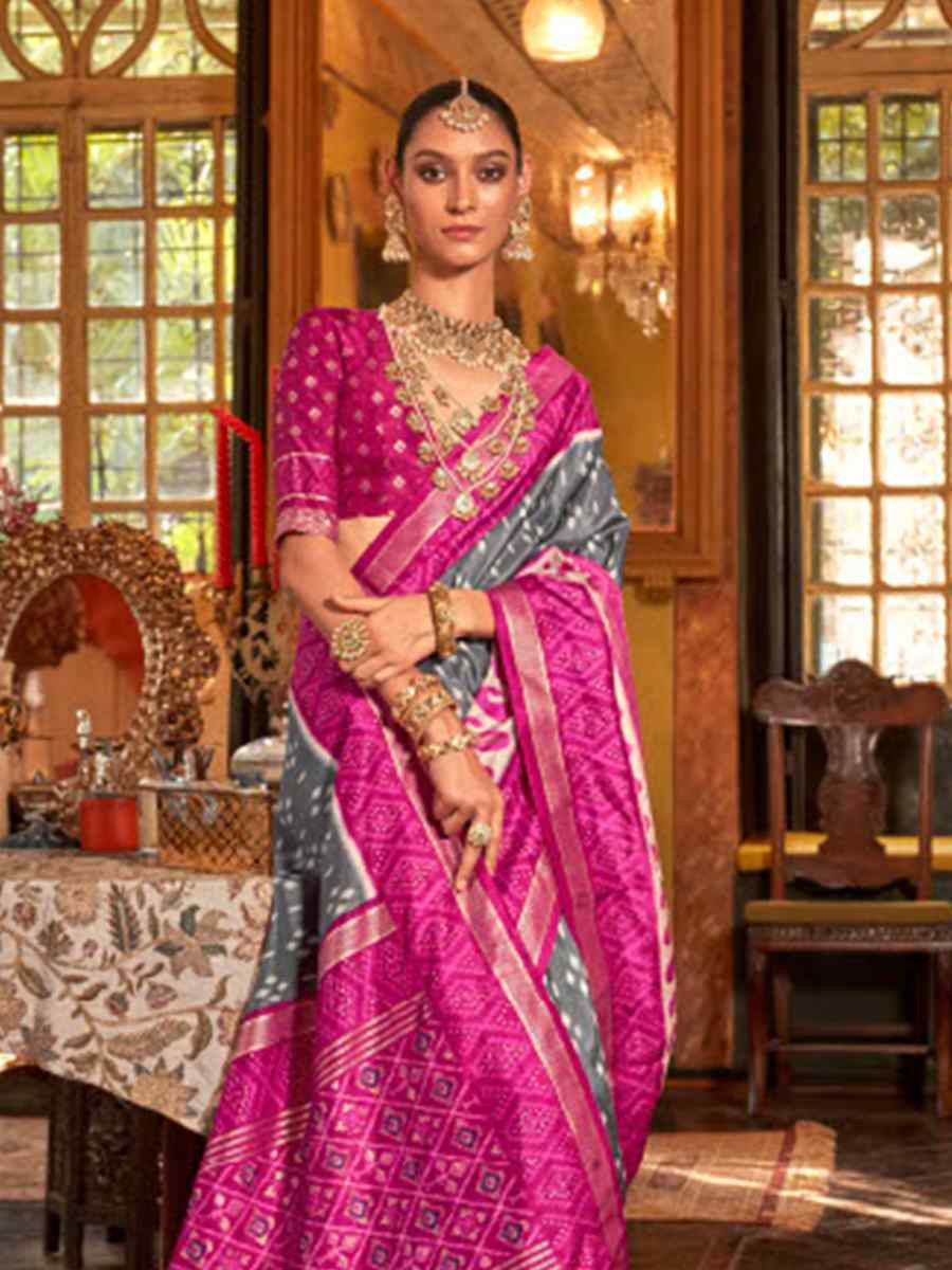 Multi Silk Patola Printed Festival Wedding Fancy Heavy Border Saree