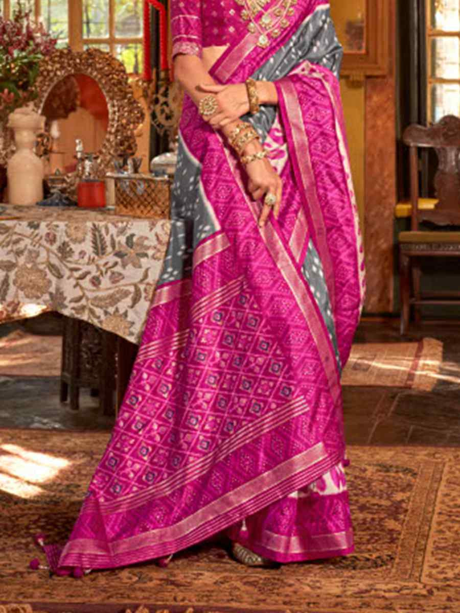 Multi Silk Patola Printed Festival Wedding Fancy Heavy Border Saree
