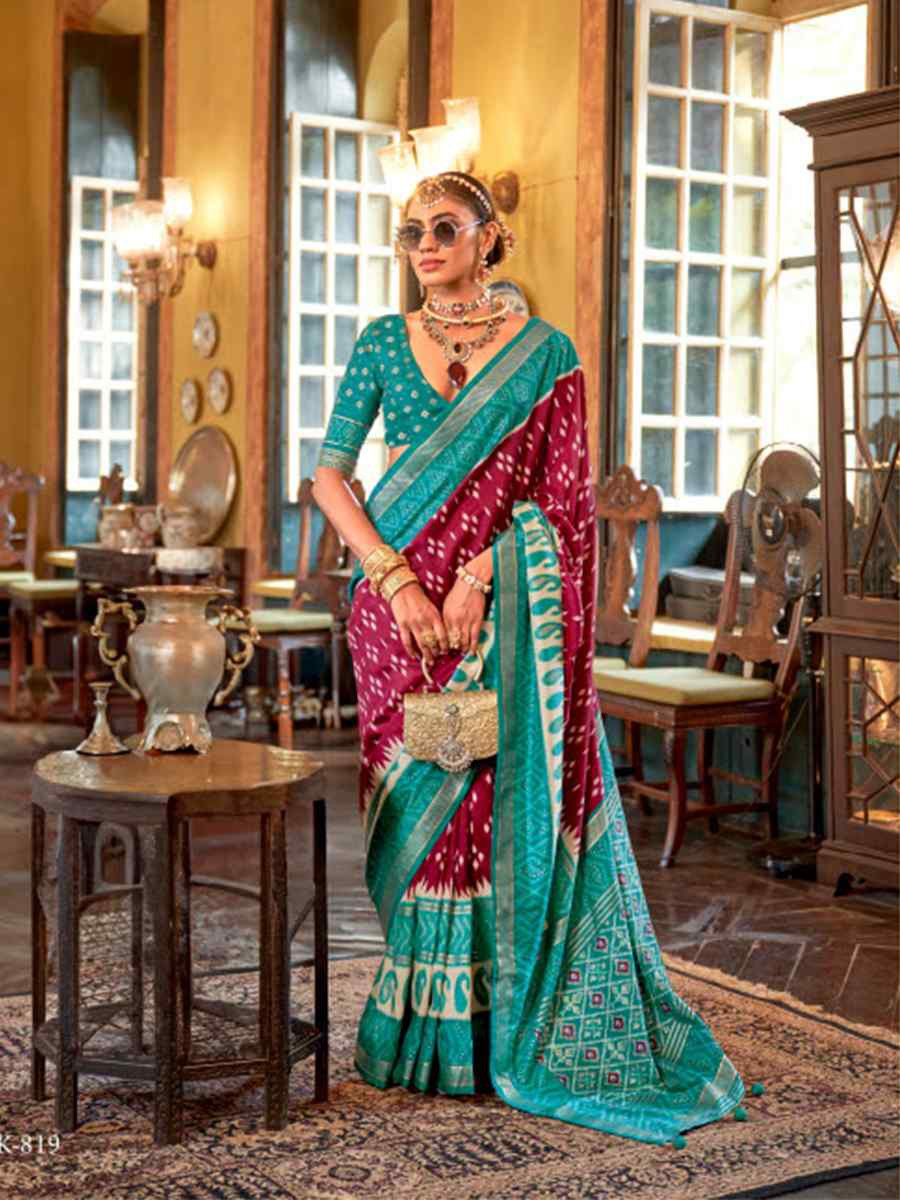 Multi Silk Patola Printed Festival Wedding Fancy Heavy Border Saree