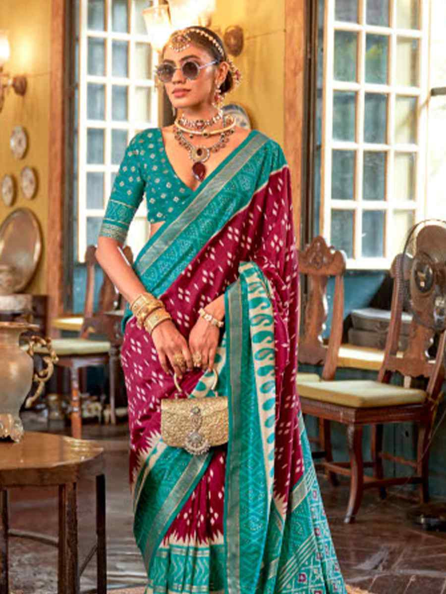 Multi Silk Patola Printed Festival Wedding Fancy Heavy Border Saree