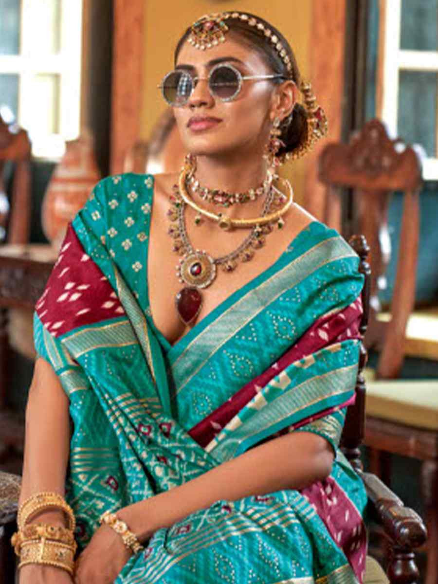 Multi Silk Patola Printed Festival Wedding Fancy Heavy Border Saree