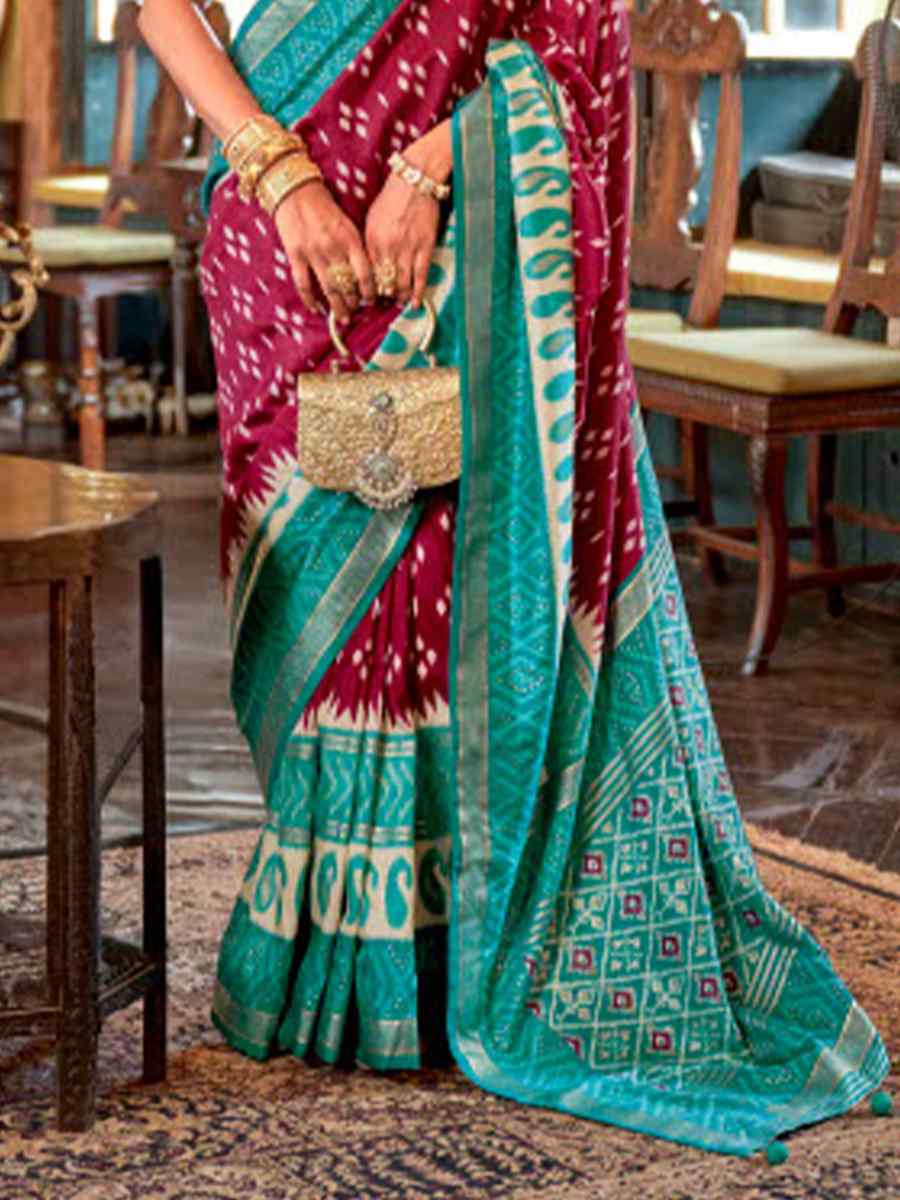 Multi Silk Patola Printed Festival Wedding Fancy Heavy Border Saree