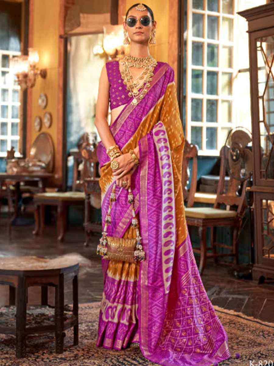 Multi Silk Patola Printed Festival Wedding Fancy Heavy Border Saree