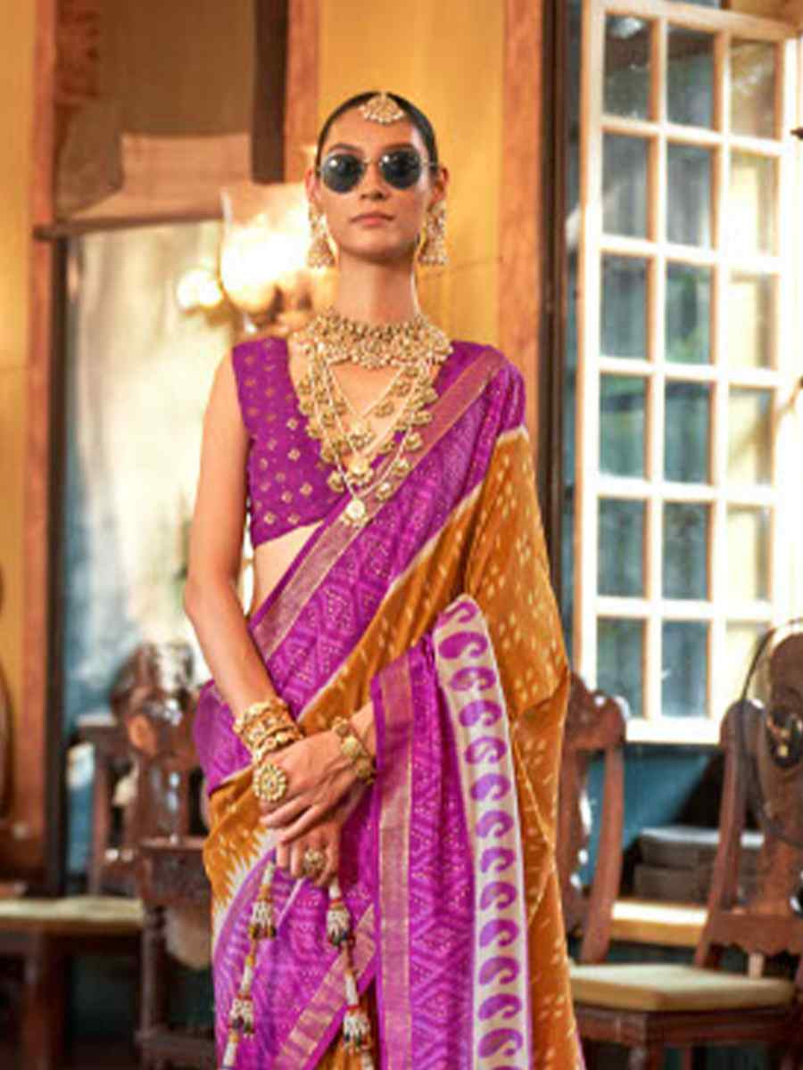 Multi Silk Patola Printed Festival Wedding Fancy Heavy Border Saree