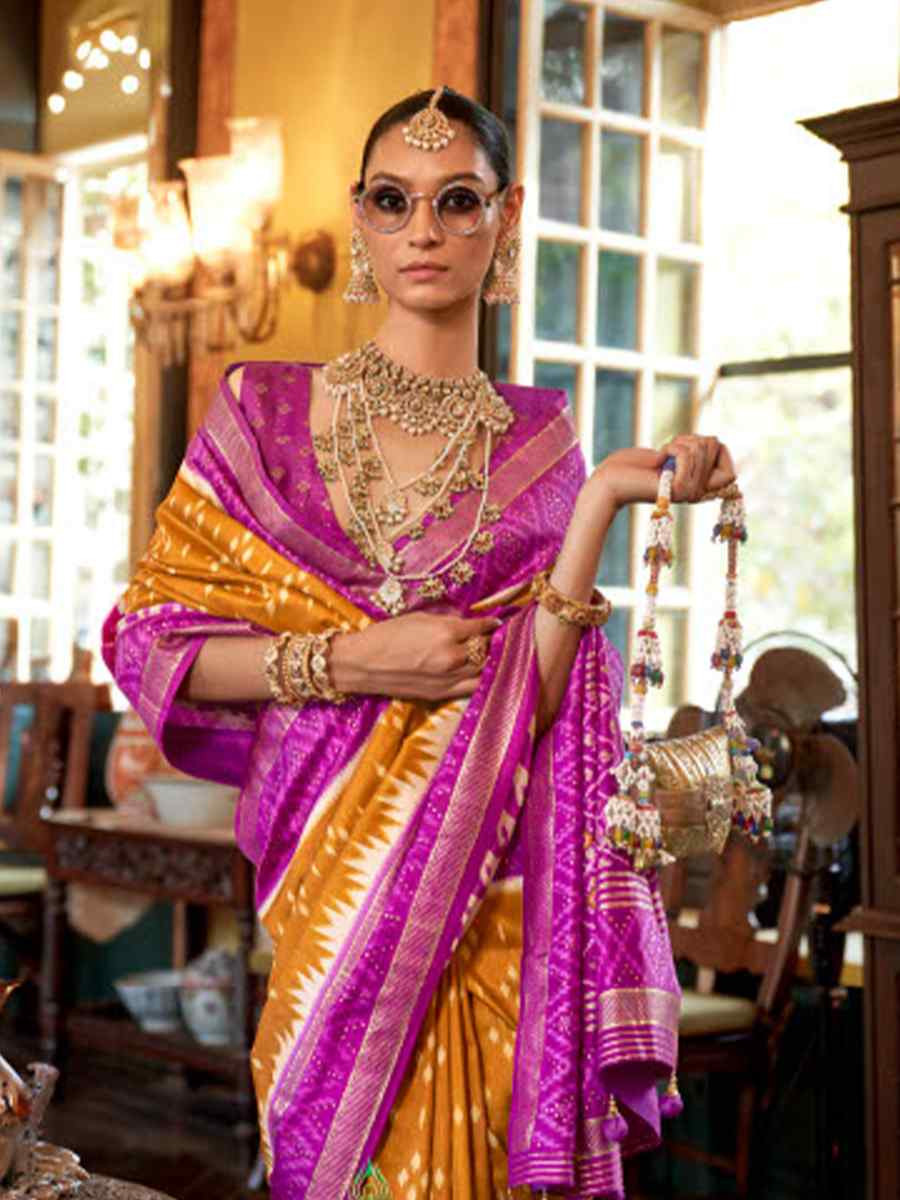 Multi Silk Patola Printed Festival Wedding Fancy Heavy Border Saree