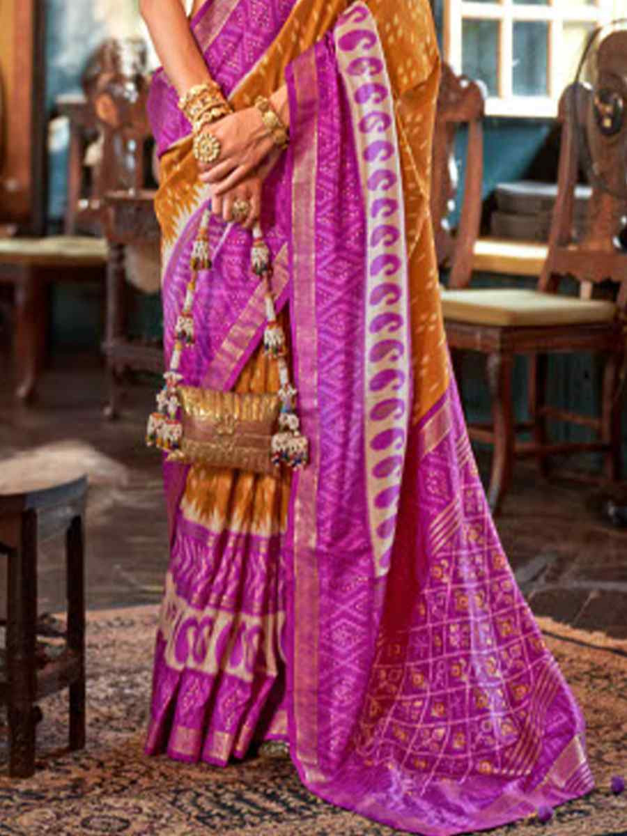 Multi Silk Patola Printed Festival Wedding Fancy Heavy Border Saree