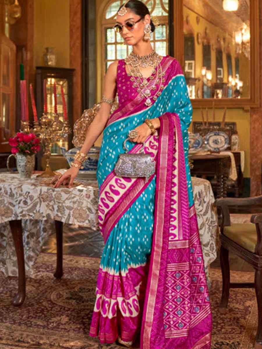 Multi Silk Patola Printed Festival Wedding Fancy Heavy Border Saree