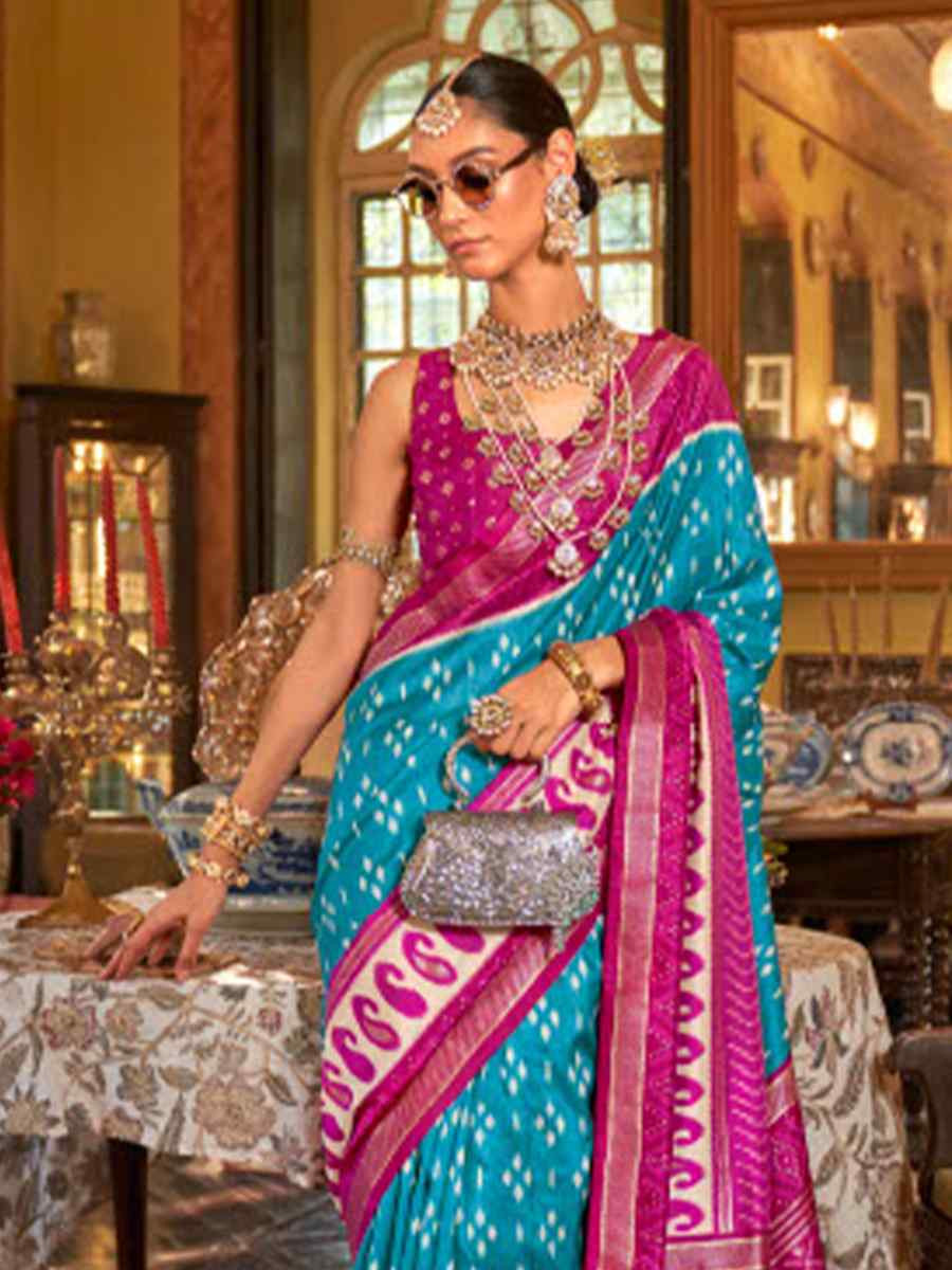 Multi Silk Patola Printed Festival Wedding Fancy Heavy Border Saree