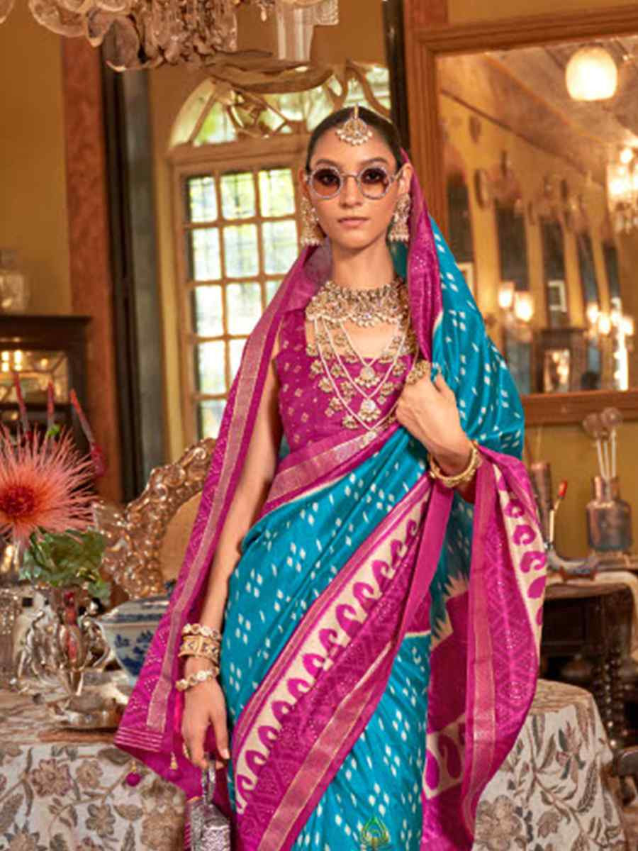 Multi Silk Patola Printed Festival Wedding Fancy Heavy Border Saree