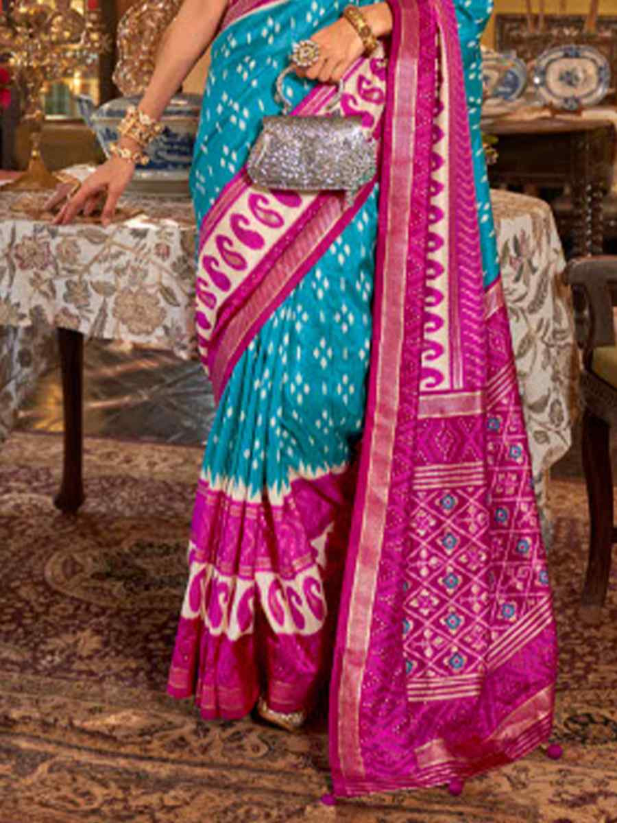 Multi Silk Patola Printed Festival Wedding Fancy Heavy Border Saree