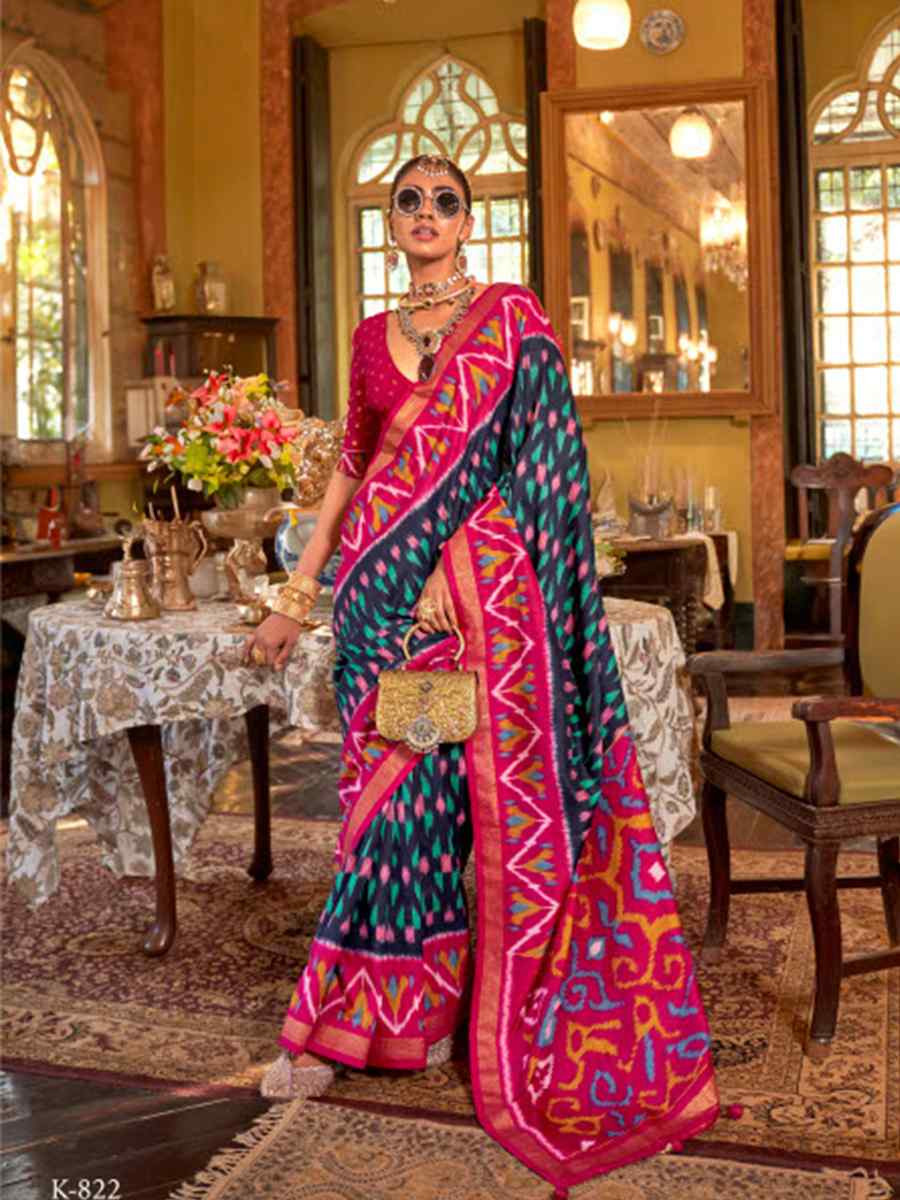 Multi Silk Patola Printed Festival Wedding Fancy Heavy Border Saree