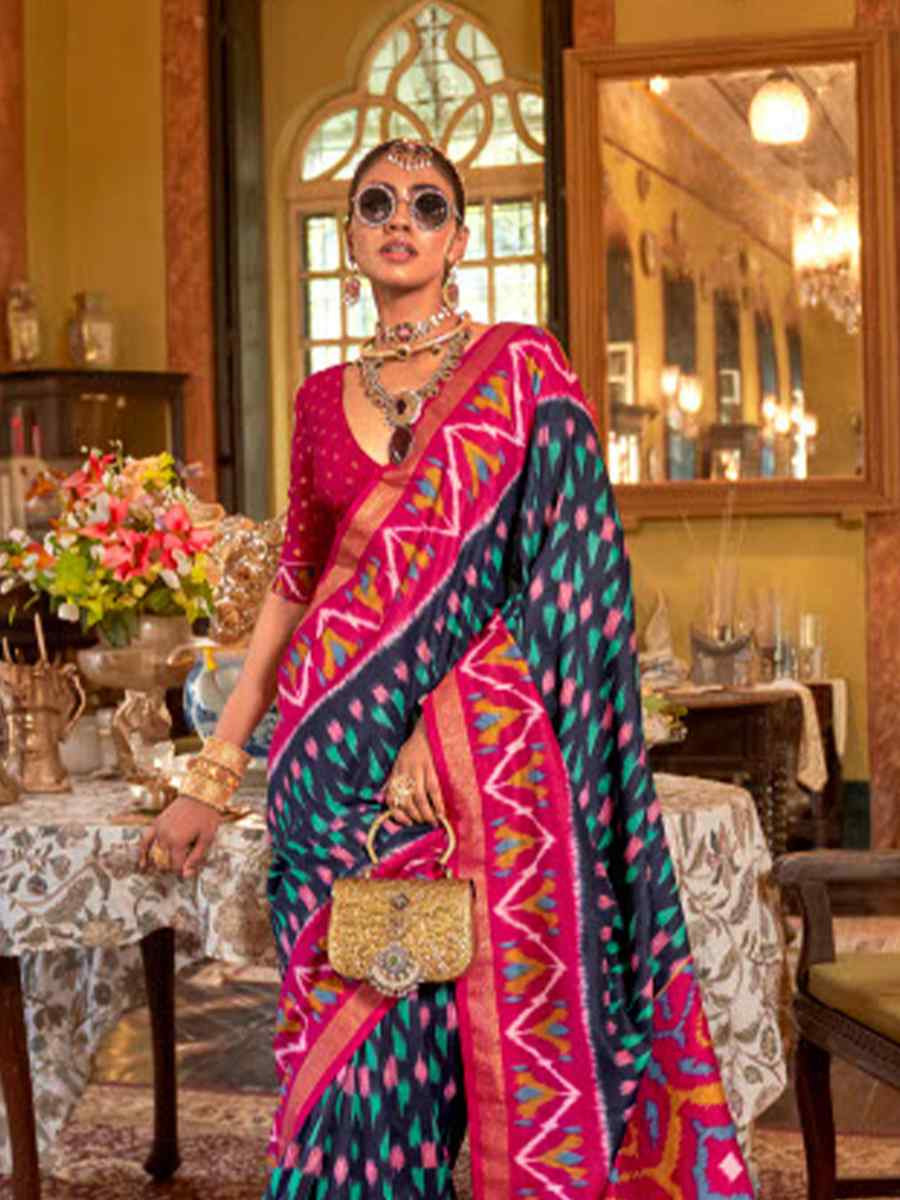 Multi Silk Patola Printed Festival Wedding Fancy Heavy Border Saree