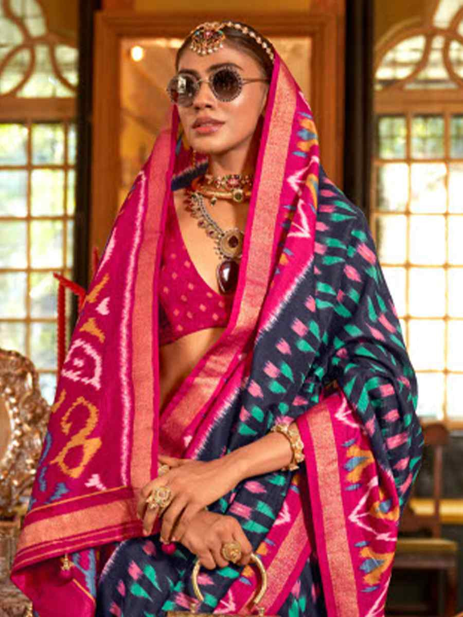 Multi Silk Patola Printed Festival Wedding Fancy Heavy Border Saree
