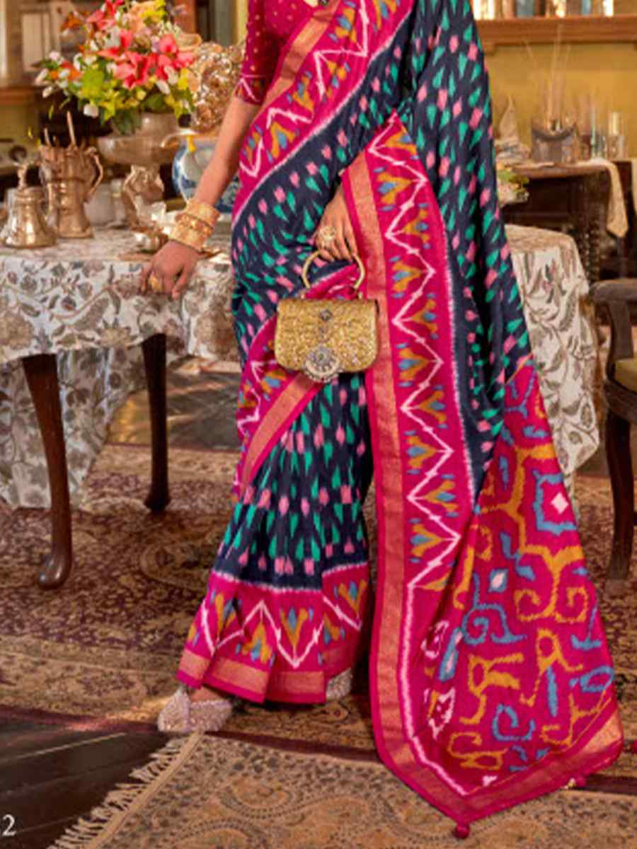 Multi Silk Patola Printed Festival Wedding Fancy Heavy Border Saree