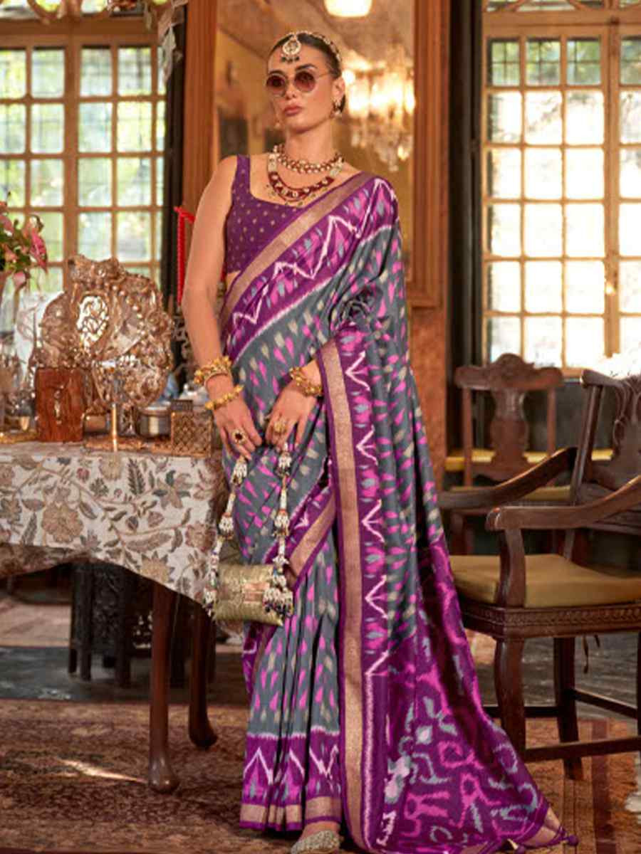 Multi Silk Patola Printed Festival Wedding Fancy Heavy Border Saree