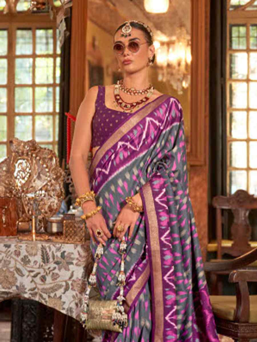 Multi Silk Patola Printed Festival Wedding Fancy Heavy Border Saree