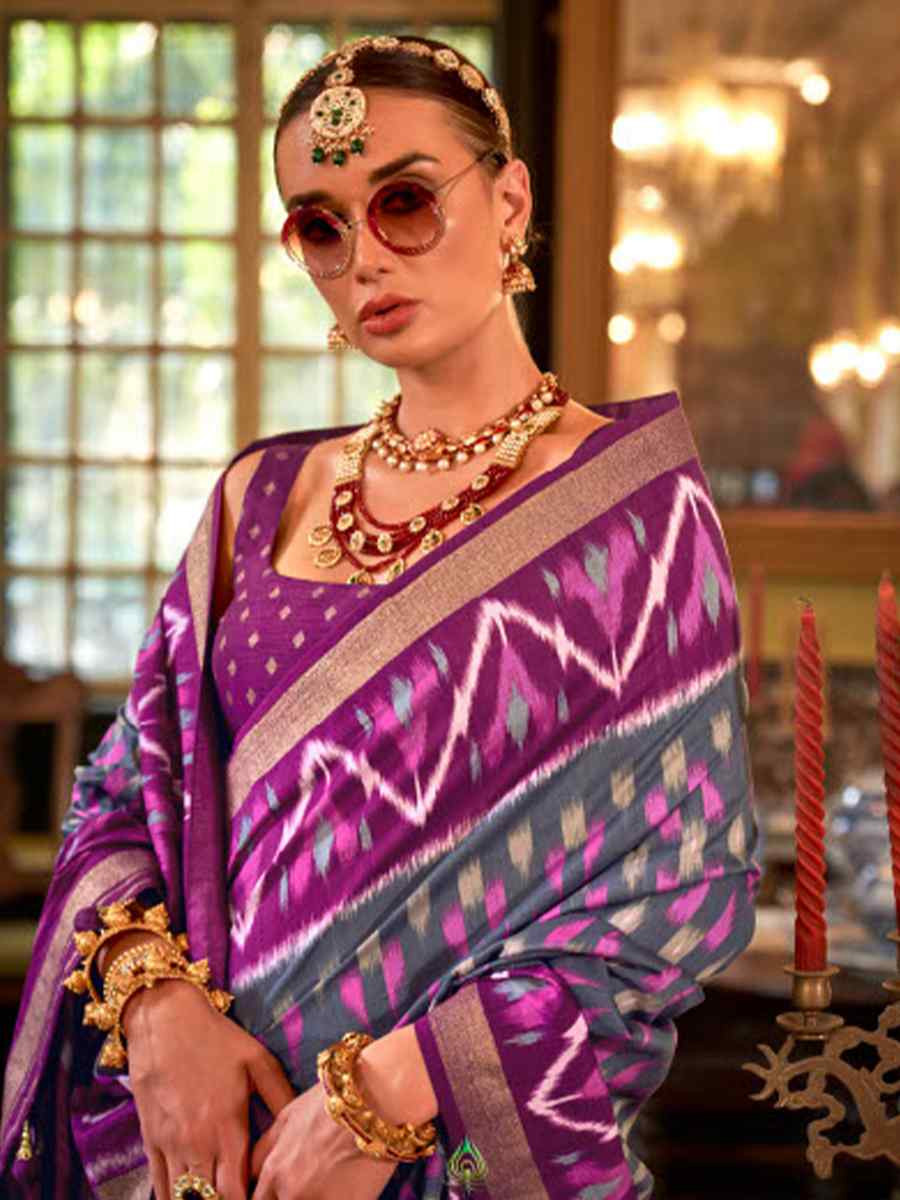 Multi Silk Patola Printed Festival Wedding Fancy Heavy Border Saree