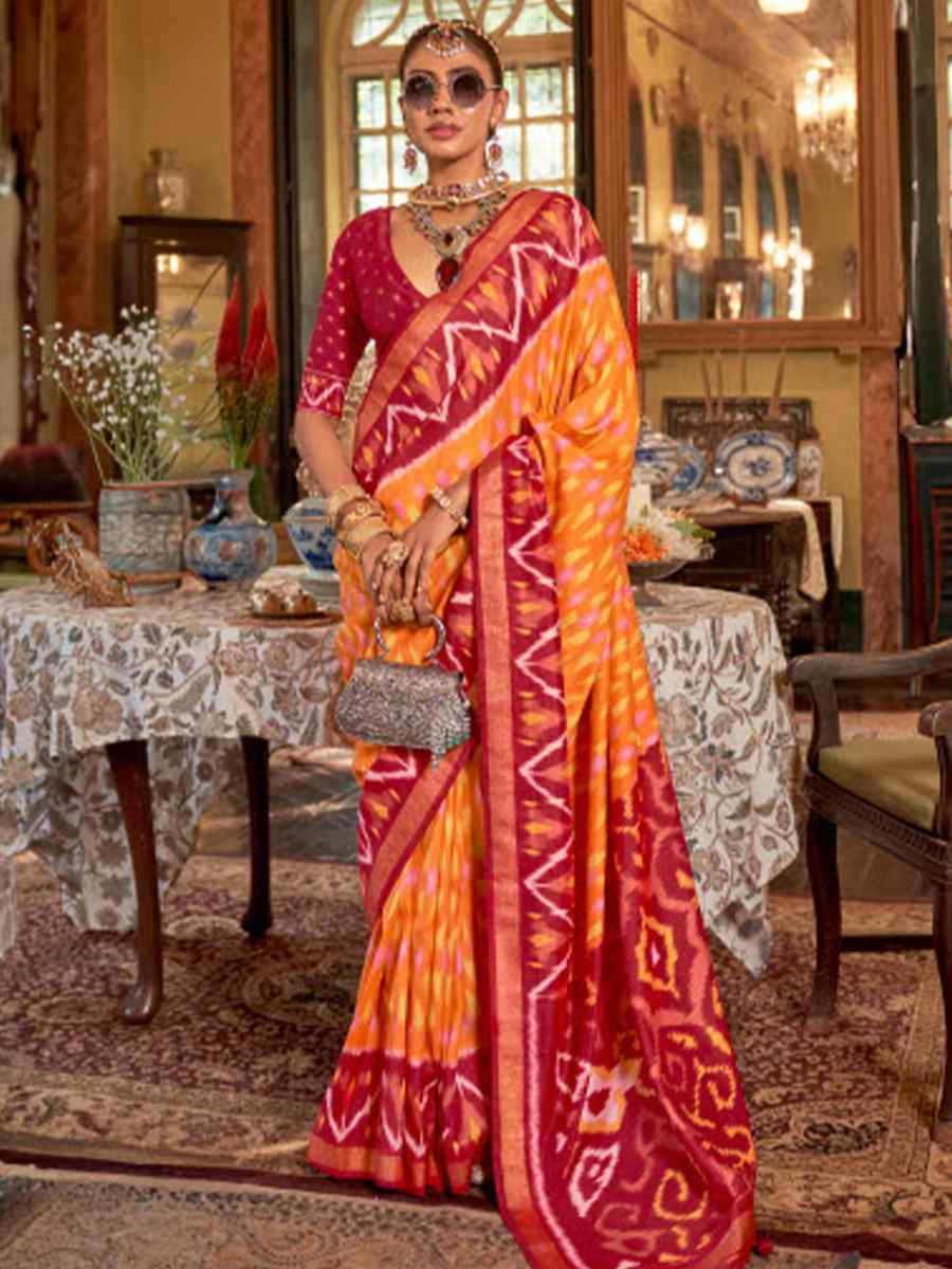 Multi Silk Patola Printed Festival Wedding Fancy Heavy Border Saree