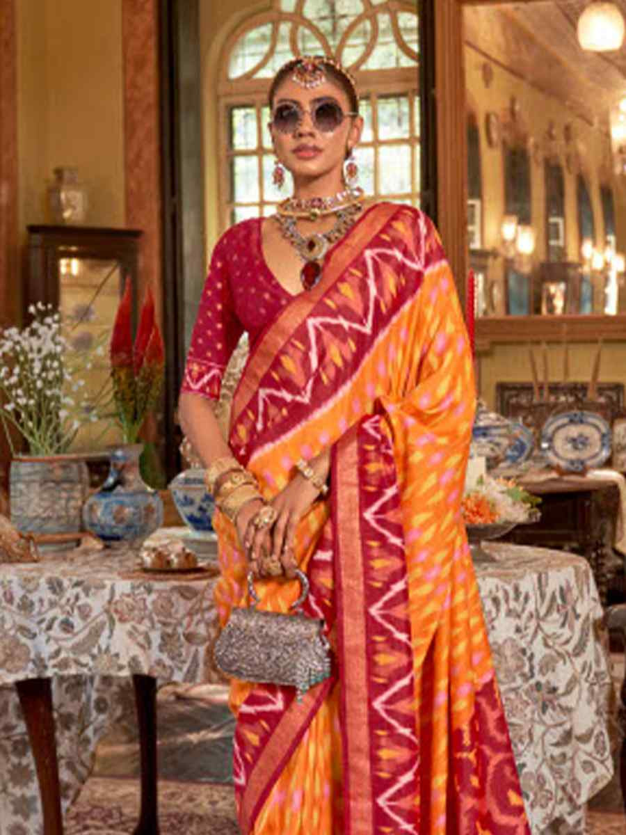 Multi Silk Patola Printed Festival Wedding Fancy Heavy Border Saree