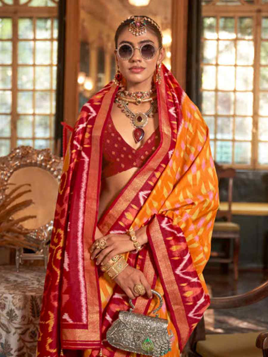 Multi Silk Patola Printed Festival Wedding Fancy Heavy Border Saree