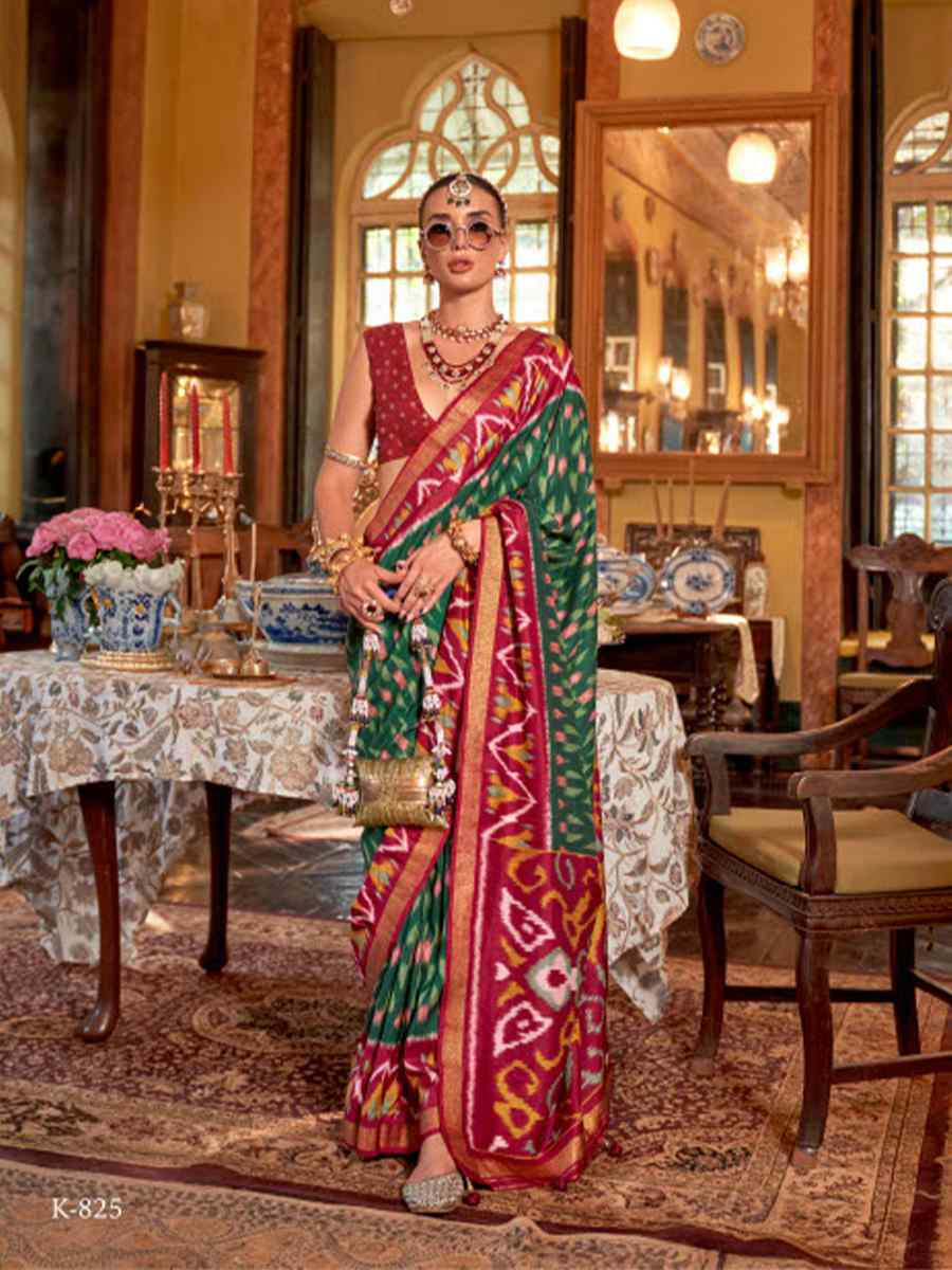 Multi Silk Patola Printed Festival Wedding Fancy Heavy Border Saree