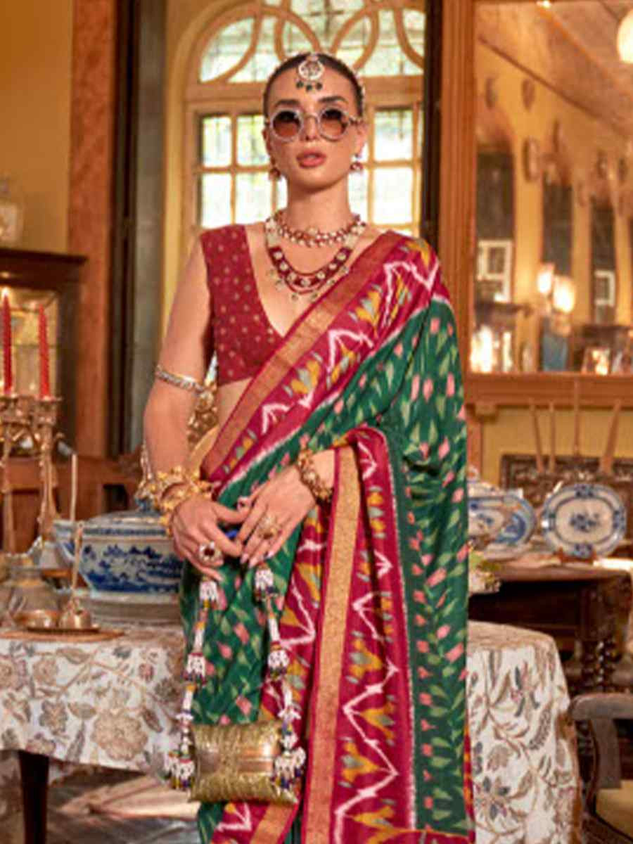 Multi Silk Patola Printed Festival Wedding Fancy Heavy Border Saree