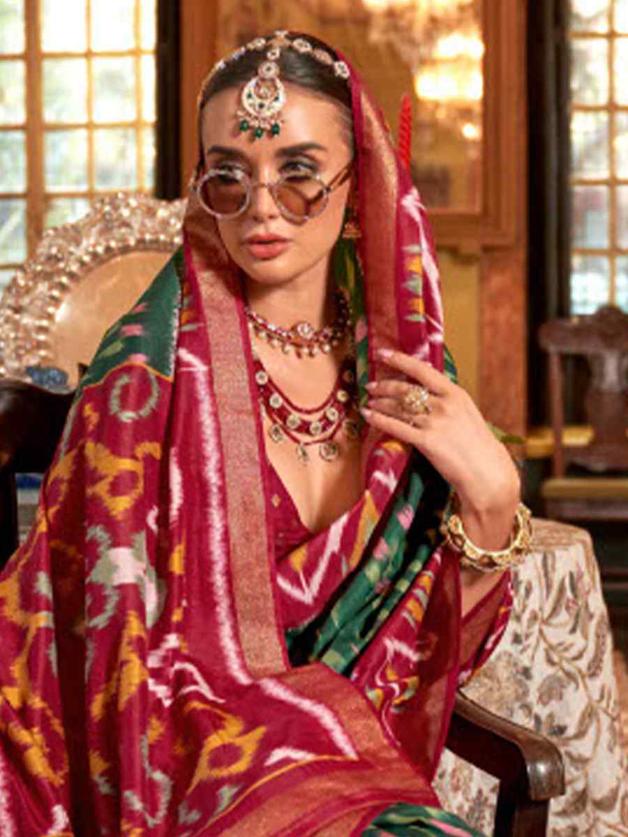 Multi Silk Patola Printed Festival Wedding Fancy Heavy Border Saree