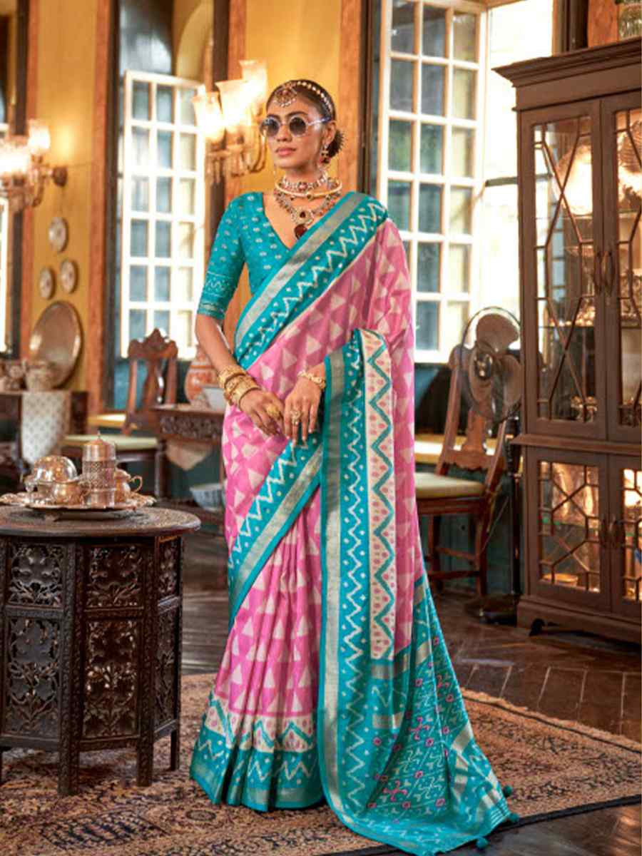 Multi Silk Patola Printed Festival Wedding Fancy Heavy Border Saree